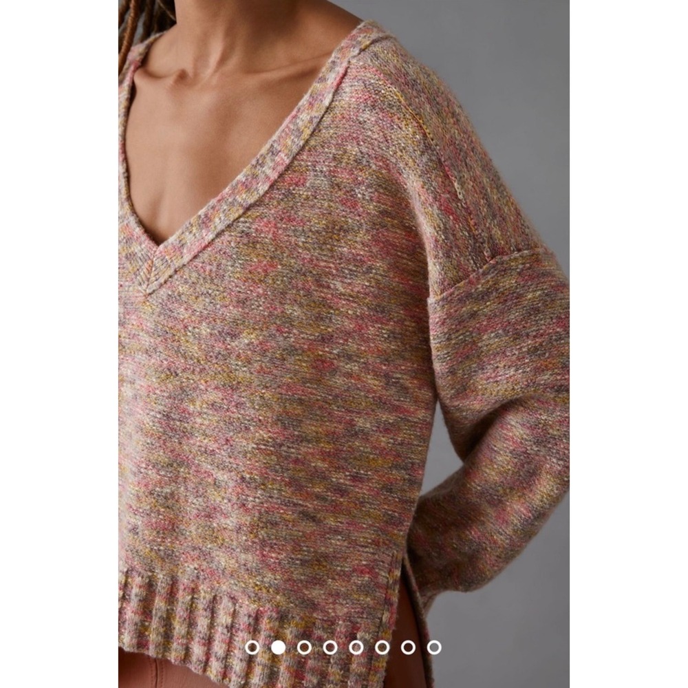 Pilcro‎ Anthropologie Multicolor Marled V-Neck Sweater S Cozy Fall Knit Slouchy - Picture 3 of 9